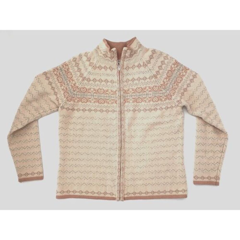Covington Unique Pink Beaded Pattern Front Zipper Womens Cardigan Size L (14-16)